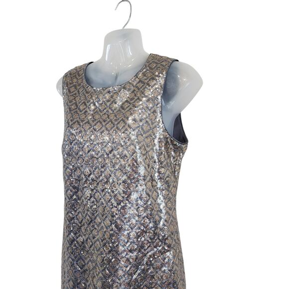 Banana Republic Sequined Sleeveless Sheath Evening Dress Silver Blue Size 6 - Picture 3 of 7